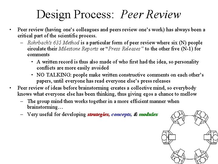 Design Process: Peer Review • • Peer review (having one’s colleagues and peers review