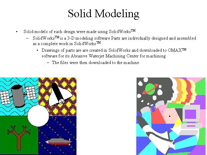 Solid Modeling • Solid models of each design were made using Solid. Works. TM