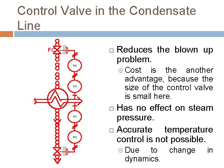 Control Valve in the Condensate Line FC TIC Cost is the another advantage, because