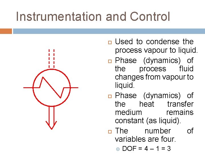 Instrumentation and Control Used to condense the process vapour to liquid. Phase (dynamics) of