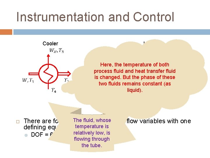 Instrumentation and Control Cooler Heater Here, the temperature of both process fluid and heat