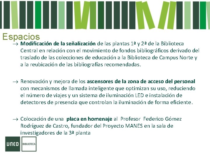 Espacios Modificación de la señalización de las plantas 1ª y 2ª de la Biblioteca