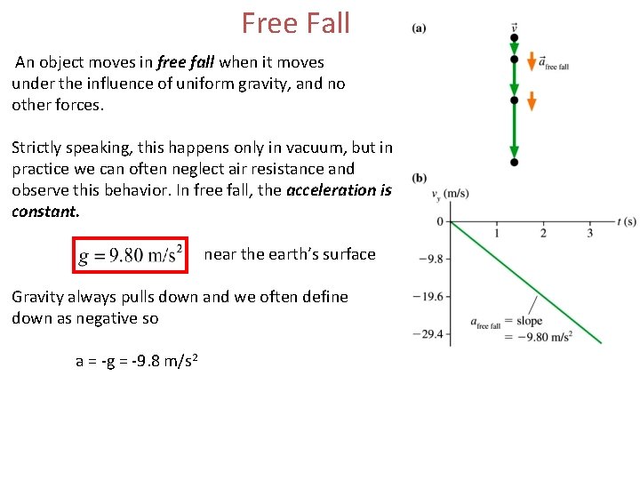 Free Fall An object moves in free fall when it moves under the influence