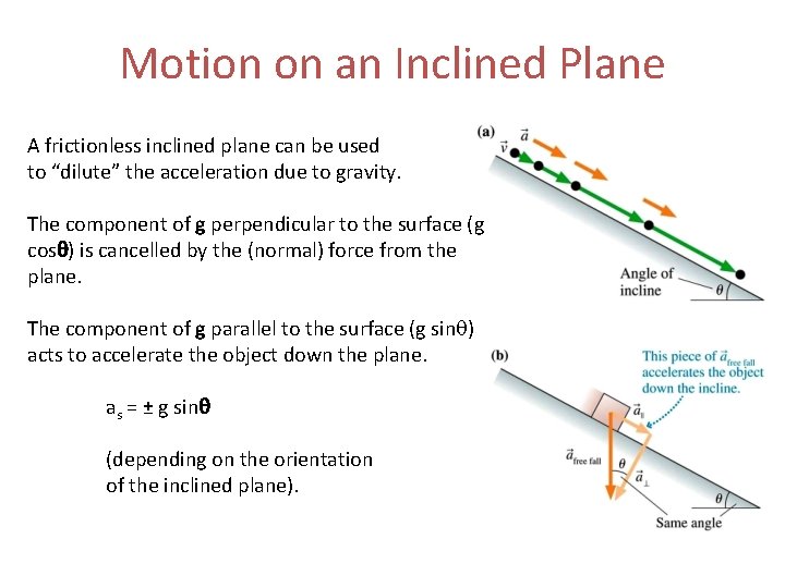 Motion on an Inclined Plane A frictionless inclined plane can be used to “dilute”
