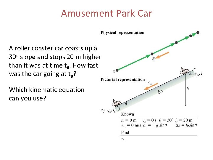 Amusement Park Car A roller coaster car coasts up a 30 o slope and