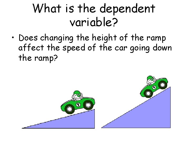 What is the dependent variable? • Does changing the height of the ramp affect