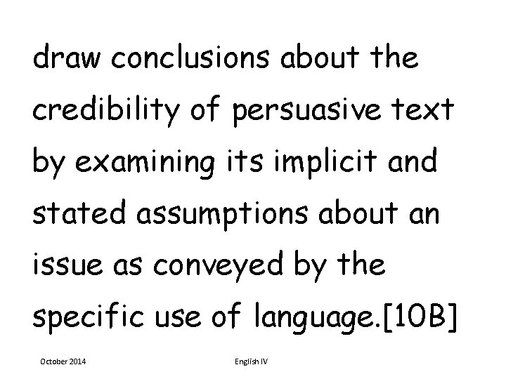 draw conclusions about the credibility of persuasive text by examining its implicit and stated