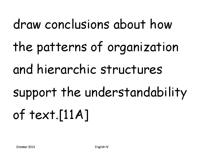 draw conclusions about how the patterns of organization and hierarchic structures support the understandability