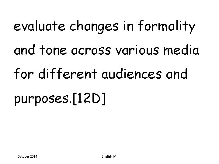 evaluate changes in formality and tone across various media for different audiences and purposes.