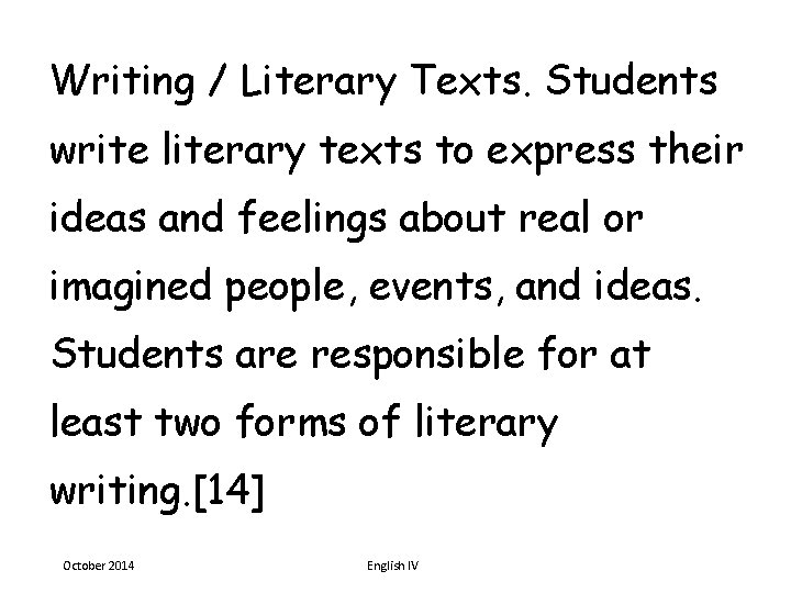 Writing / Literary Texts. Students write literary texts to express their ideas and feelings