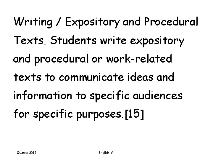 Writing / Expository and Procedural Texts. Students write expository and procedural or work-related texts