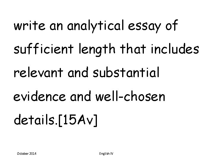 write an analytical essay of sufficient length that includes relevant and substantial evidence and