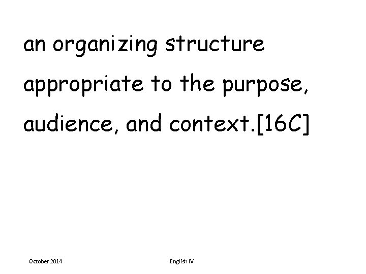 an organizing structure appropriate to the purpose, audience, and context. [16 C] October 2014