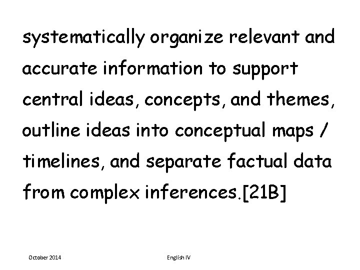 systematically organize relevant and accurate information to support central ideas, concepts, and themes, outline
