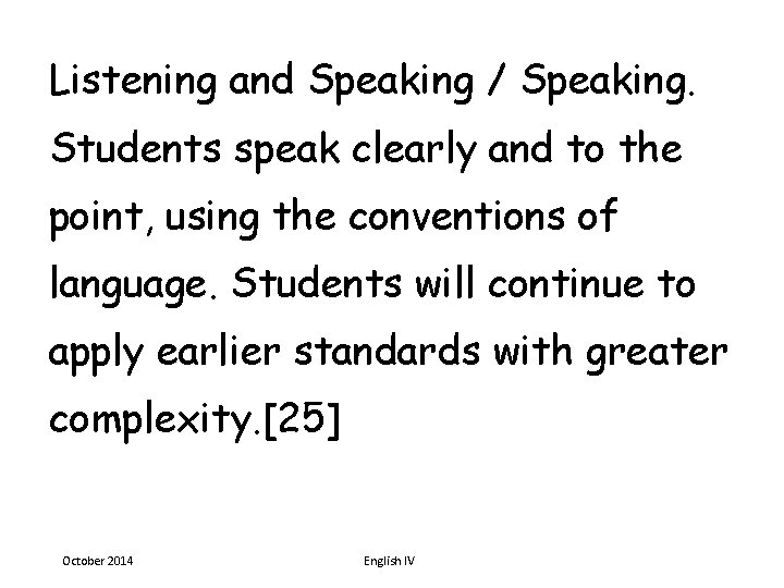 Listening and Speaking / Speaking. Students speak clearly and to the point, using the
