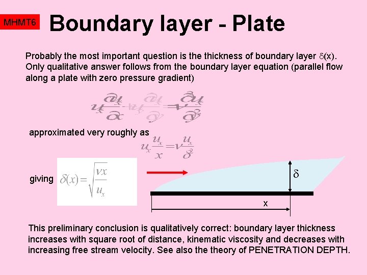 MHMT 6 Boundary layer - Plate Probably the most important question is the thickness