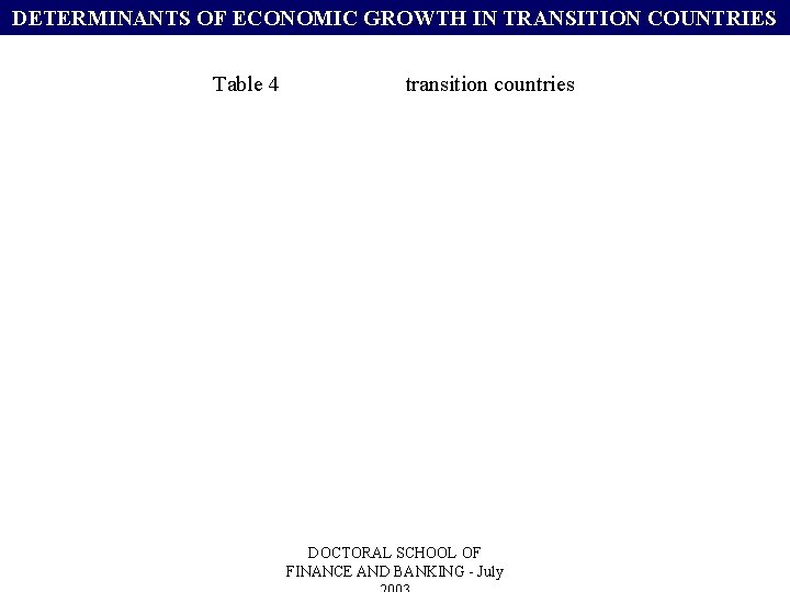 DETERMINANTS OF ECONOMIC GROWTH IN TRANSITION COUNTRIES Table 4 transition countries DOCTORAL SCHOOL OF