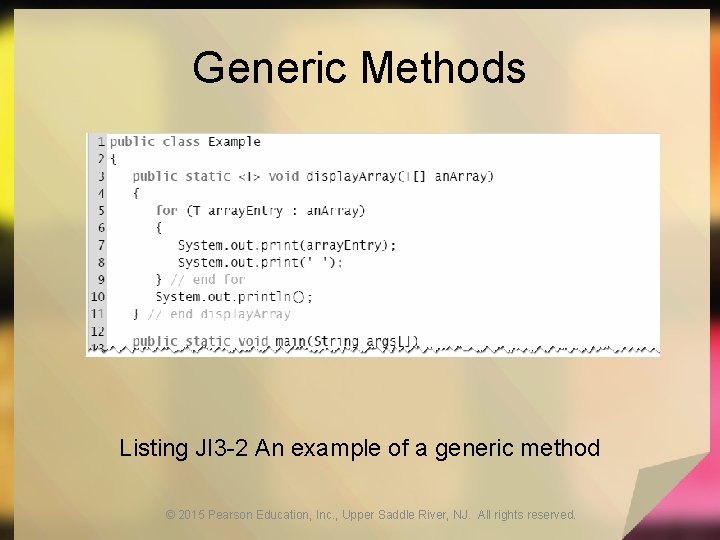 Generic Methods Listing JI 3 -2 An example of a generic method © 2015 Generic Methods Listing JI 3 -2 An example of a generic method © 2015