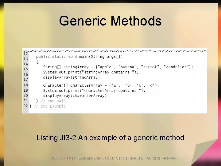 Generic Methods Listing JI 3 -2 An example of a generic method © 2015 Generic Methods Listing JI 3 -2 An example of a generic method © 2015