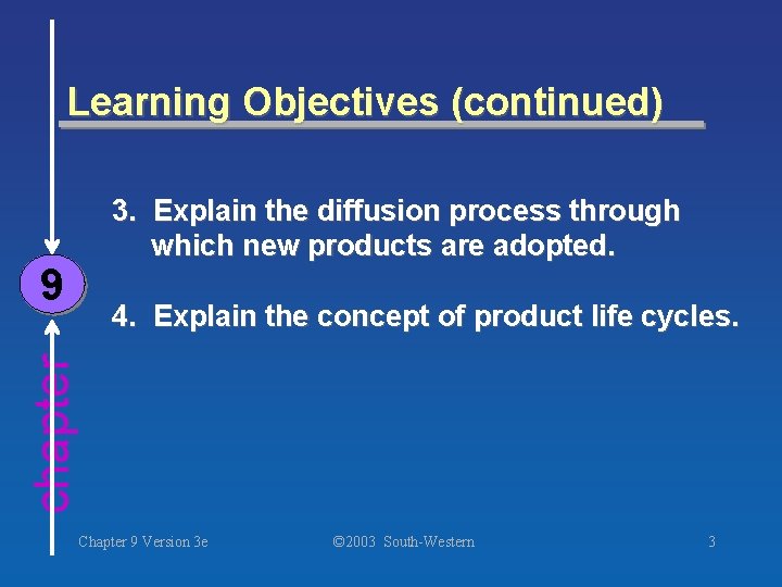 Learning Objectives (continued) 3. Explain the diffusion process through which new products are adopted.