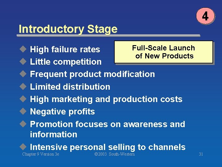 Introductory Stage Full-Scale Launch u High failure rates of New Products u Little competition