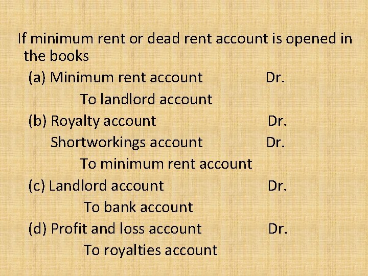 If minimum rent or dead rent account is opened in the books (a) Minimum