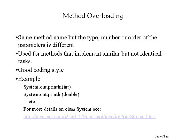 Method Overloading • Same method name but the type, number or order of the Method Overloading • Same method name but the type, number or order of the