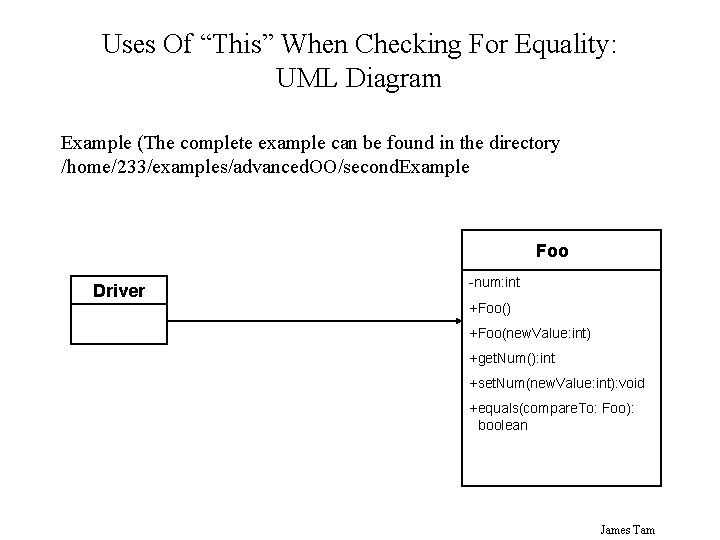 Uses Of “This” When Checking For Equality: UML Diagram Example (The complete example can Uses Of “This” When Checking For Equality: UML Diagram Example (The complete example can