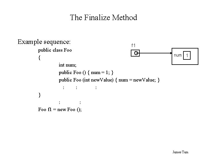 The Finalize Method Example sequence: f 1 public class Foo { int num; public The Finalize Method Example sequence: f 1 public class Foo { int num; public