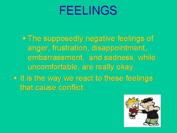 FEELINGS § The supposedly negative feelings of anger, frustration, disappointment, embarrassment, and sadness, while