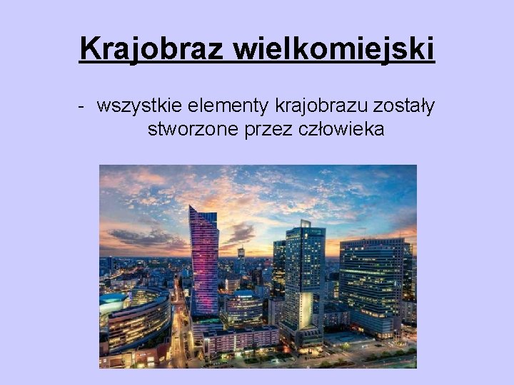 Krajobraz wielkomiejski - wszystkie elementy krajobrazu zostały stworzone przez człowieka 