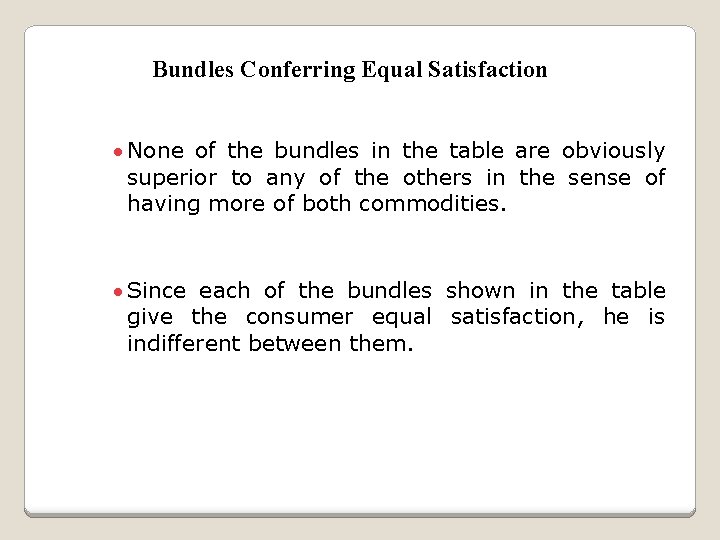 Bundles Conferring Equal Satisfaction · None of the bundles in the table are obviously