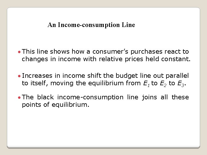 An Income-consumption Line · This line shows how a consumer’s purchases react to changes