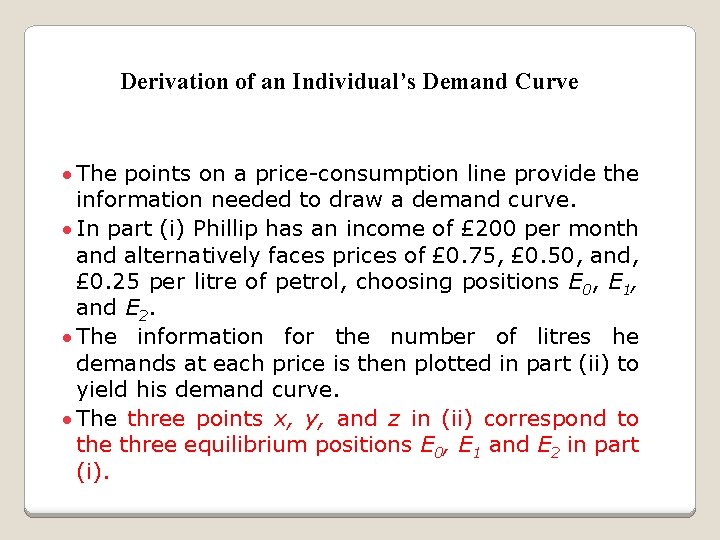Derivation of an Individual’s Demand Curve · The points on a price-consumption line provide