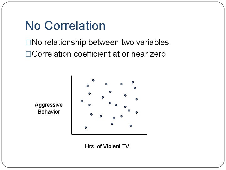 No Correlation �No relationship between two variables �Correlation coefficient at or near zero Aggressive