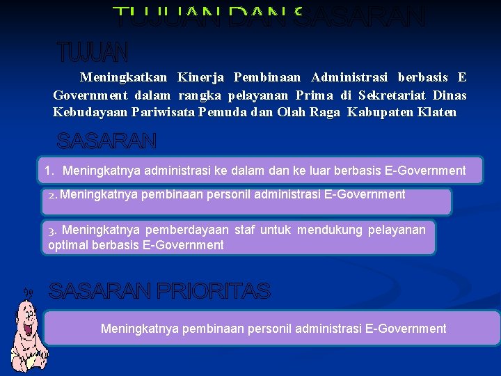 Meningkatkan Kinerja Pembinaan Administrasi berbasis E Government dalam rangka pelayanan Prima di Sekretariat Dinas