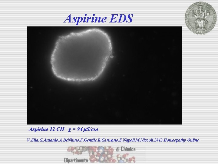 Aspirine EDS Aspirine 12 CH χ = 94 µS/cm V. Elia. G. Ausanio, A.