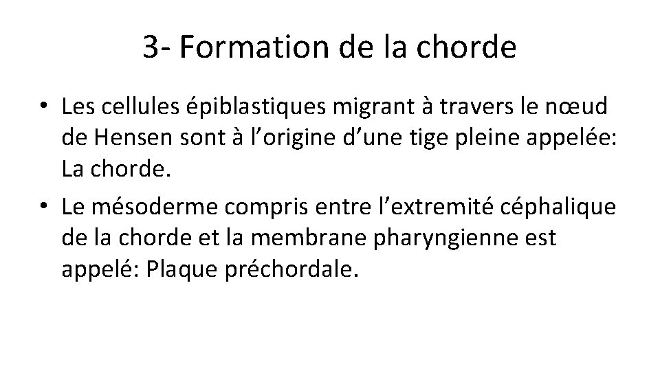 3 - Formation de la chorde • Les cellules épiblastiques migrant à travers le