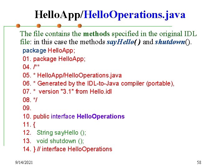 Hello. App/Hello. Operations. java The file contains the methods specified in the original IDL