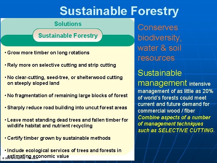 Sustainable Forestry Solutions Sustainable Forestry • Grow more timber on long rotations • Rely