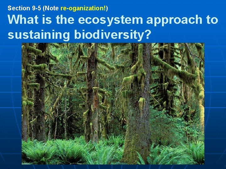 Section 9 -5 (Note re-oganization!) What is the ecosystem approach to sustaining biodiversity? 