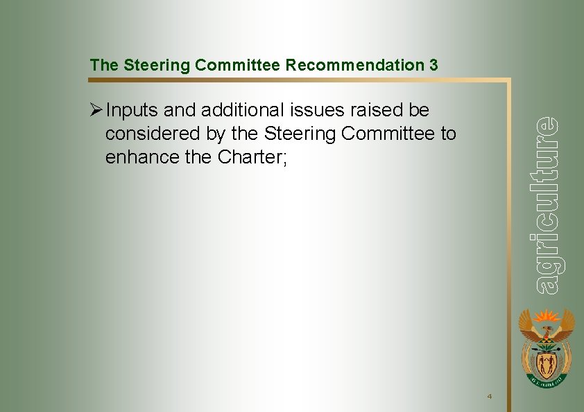 The Steering Committee Recommendation 3 Ø Inputs and additional issues raised be considered by