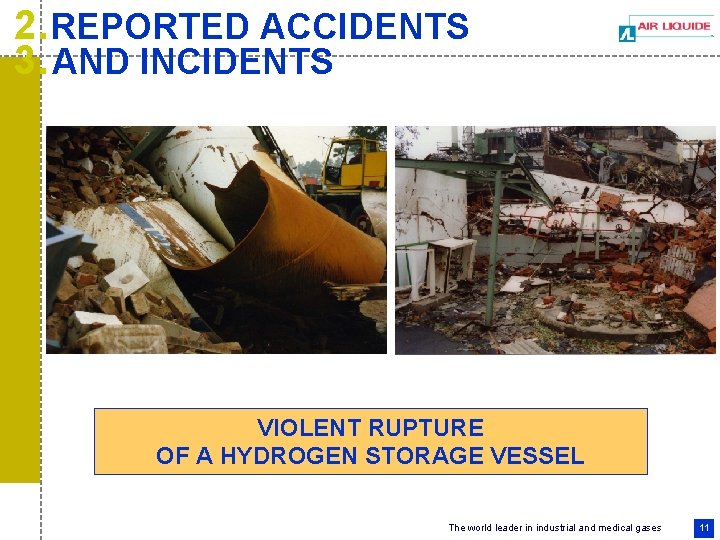 2. REPORTED ACCIDENTS 3. AND INCIDENTS VIOLENT RUPTURE OF A HYDROGEN STORAGE VESSEL The