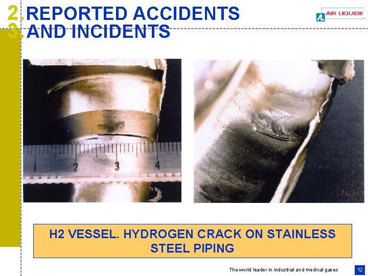 2. REPORTED ACCIDENTS 3. AND INCIDENTS H 2 VESSEL. HYDROGEN CRACK ON STAINLESS STEEL