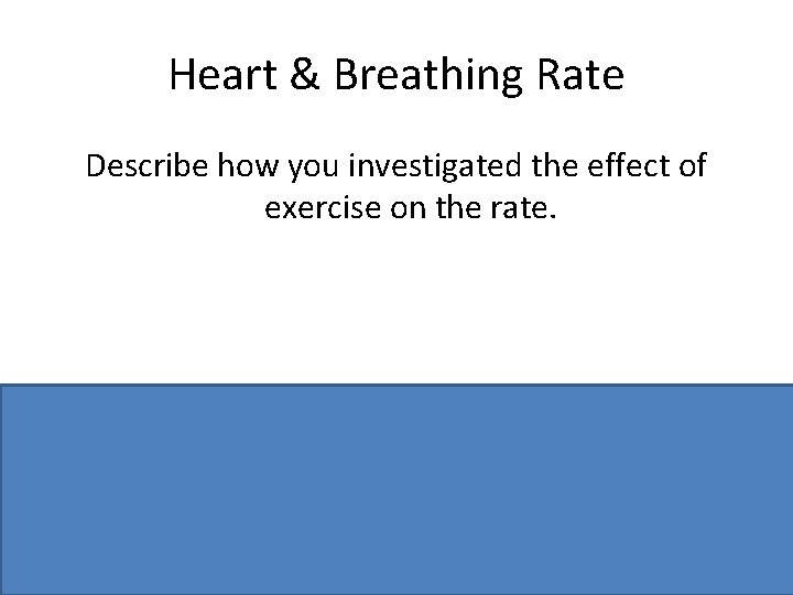 Heart & Breathing Rate Describe how you investigated the effect of exercise on the