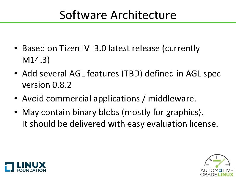 Software Architecture • Based on Tizen IVI 3. 0 latest release (currently M 14.