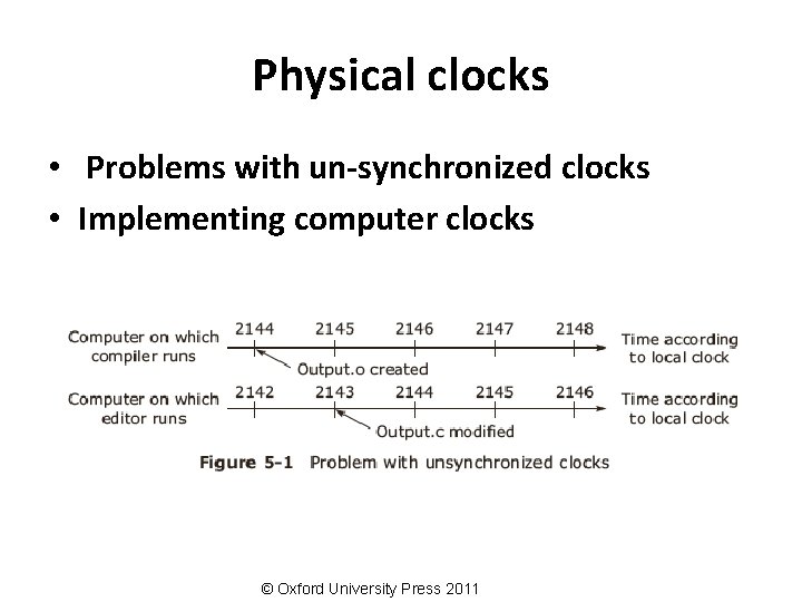 Physical clocks • Problems with un-synchronized clocks • Implementing computer clocks © Oxford University