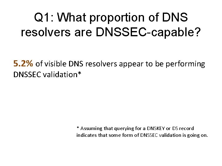 Q 1: What proportion of DNS resolvers are DNSSEC-capable? 5. 2% of visible DNS