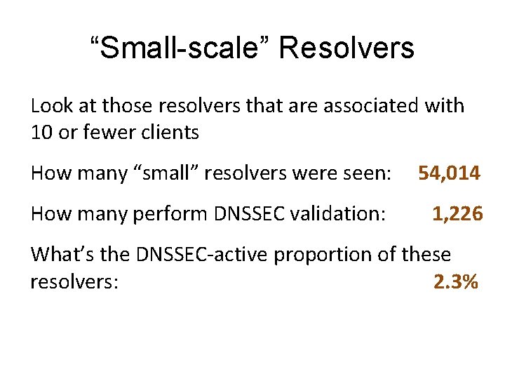 “Small-scale” Resolvers Look at those resolvers that are associated with 10 or fewer clients