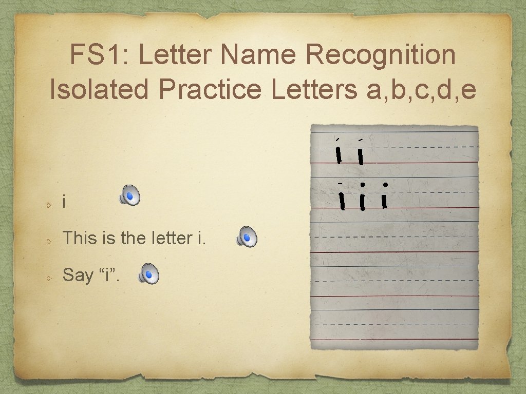 FS 1: Letter Name Recognition Isolated Practice Letters a, b, c, d, e i